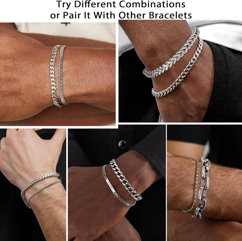DAYANEY Silver and Gold Bracelet for Men, Cuban Chain Bracelet Set Water Proof Stainless Steel Bracelet for Him, Adjustable Gold Link Men Braclet as Valentines Jewelry Gifts for Boyfriend, Dad and Son - Image 3